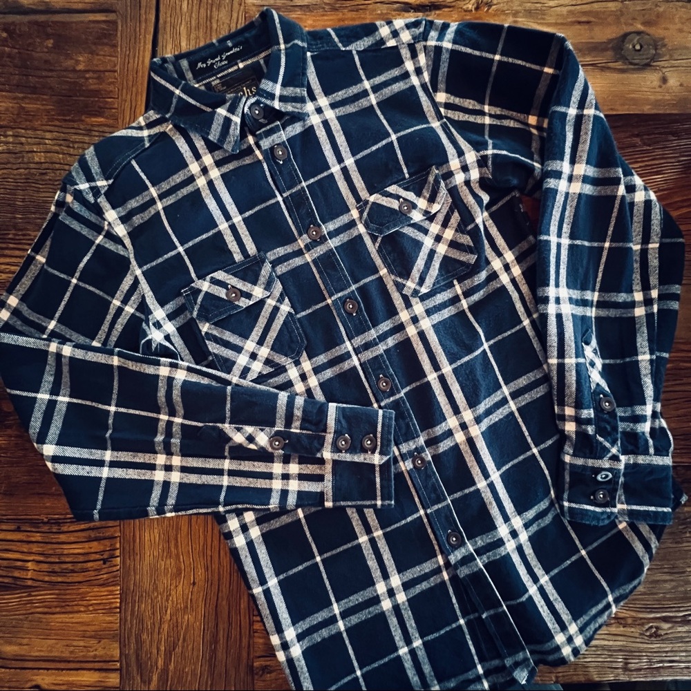 🍁 SALE JACHS Flannel Navy & White Plaid Shirt